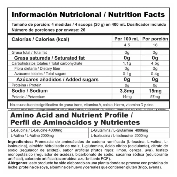 Nitro Shock BCAA + Glutamina 520g | Aminoácidos 10:1:1 Nutramerican - Image 2