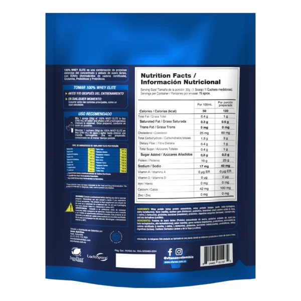 Whey Elite Vainilla 5LB | Proteína con BCAA y Glutamina - VitalSport - Image 2