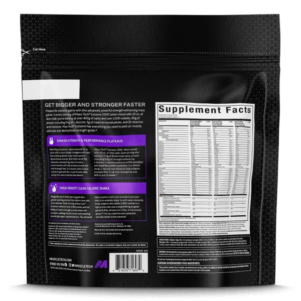Mass Tech Extreme 2000 Vainilla 6 lbs | Ganador de masa muscular alto en calorías y proteína - VitalSport - Image 2
