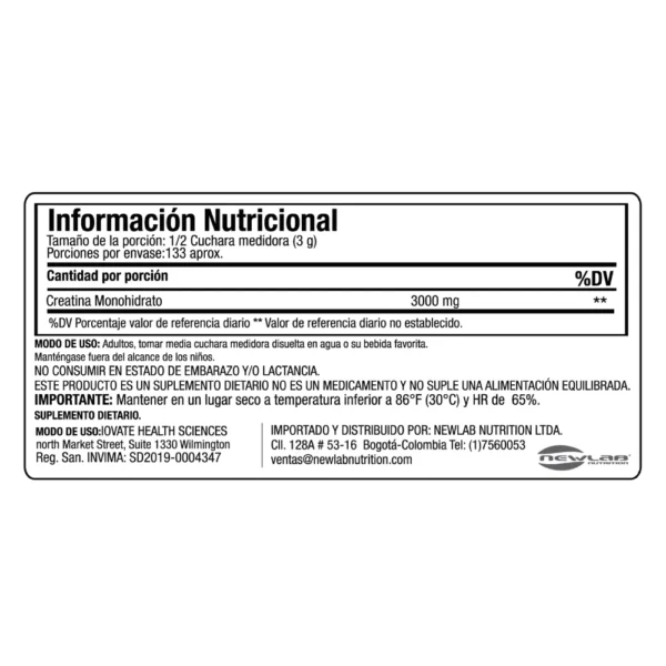 Creatina Monohidratada Platinum 100% Creatine 400g | Suplemento para fuerza y masa muscular en Colombia - VitalSport - Image 2