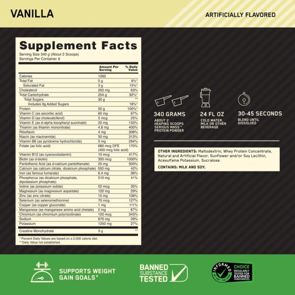 Serious Mass Vainilla 6lb | Suplemento para ganar masa muscular en Colombia - VitalSport - Image 2